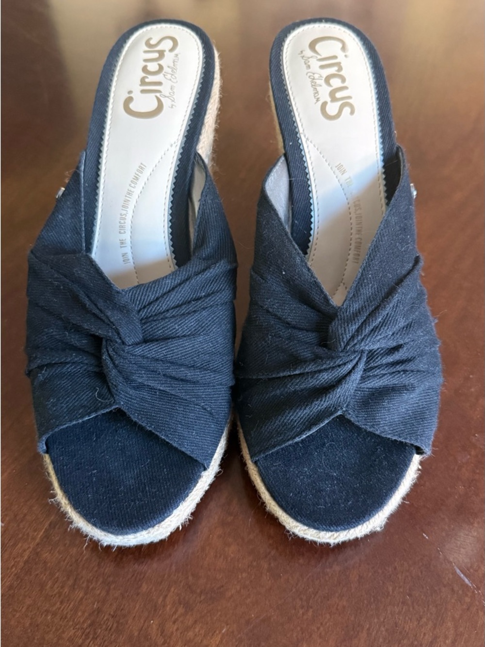 Circus by Sam Edelman Black Knotted Espadrille Wedge Slides